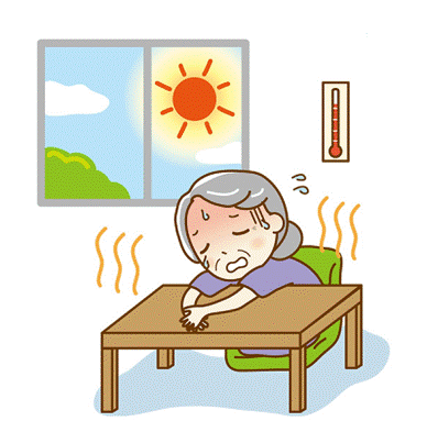 屋内で熱中症になる高齢女性のイラスト