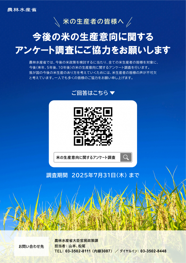 米の生産意向に関するアンケート調査ポスター