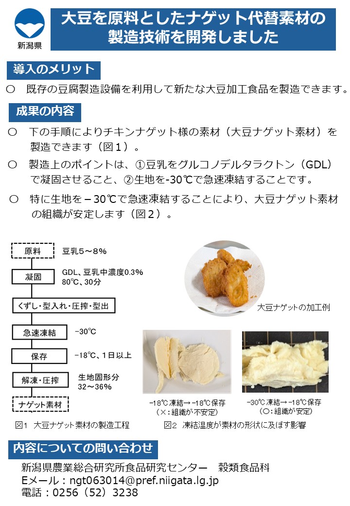 大豆を原料としたナゲット代替素材の製造技術を開発しました
