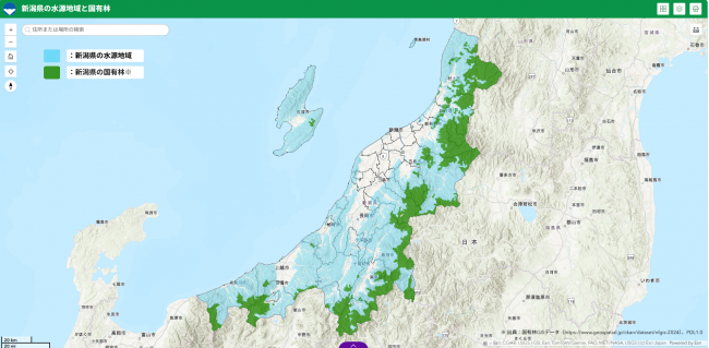 新潟県の民有林と国有林マップの画像