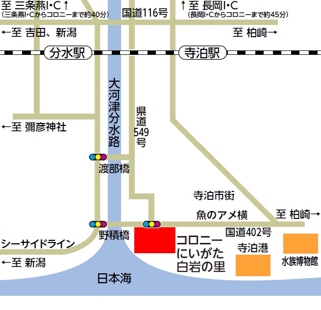コロニーにいがた白岩の里周辺地図のイラスト