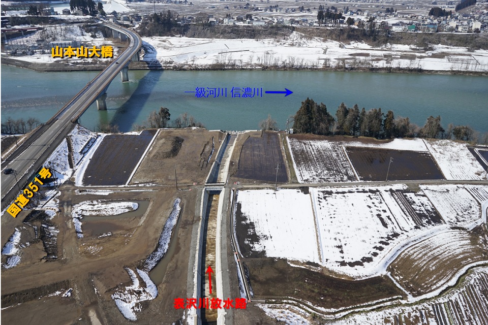 表沢川放水路の最下流域の状況（平成31年3月15日撮影）の画像