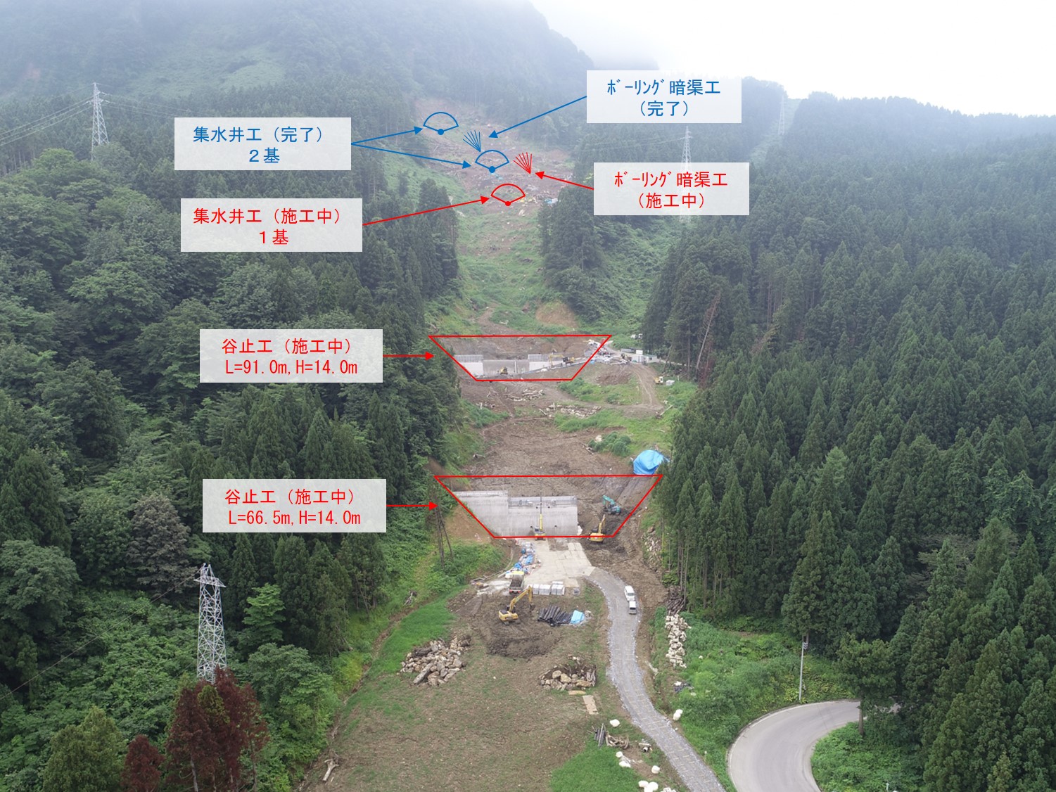 地すべり復旧工事の状況写真(7月27日撮影)