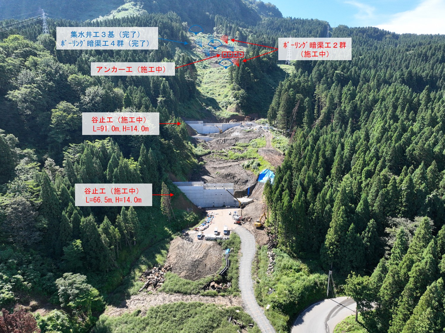 地すべり復旧工事の状況写真(8月29日撮影)