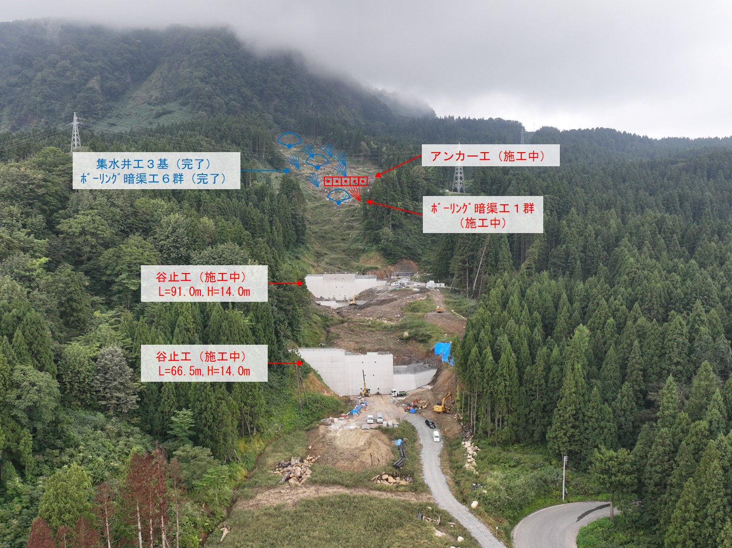 地すべり復旧工事の状況写真(9月27日撮影)